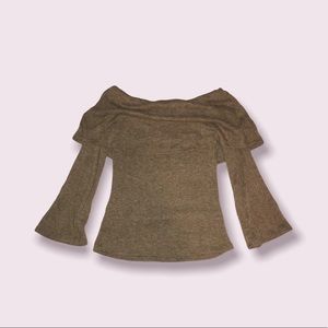 mocha brown sweater off the shoulder flare sleeve bell sleeve
